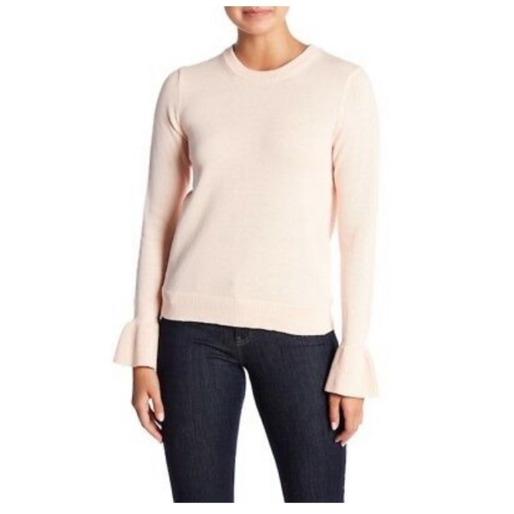 J crew fine cotton knit pink sweater ruffled sleeve M